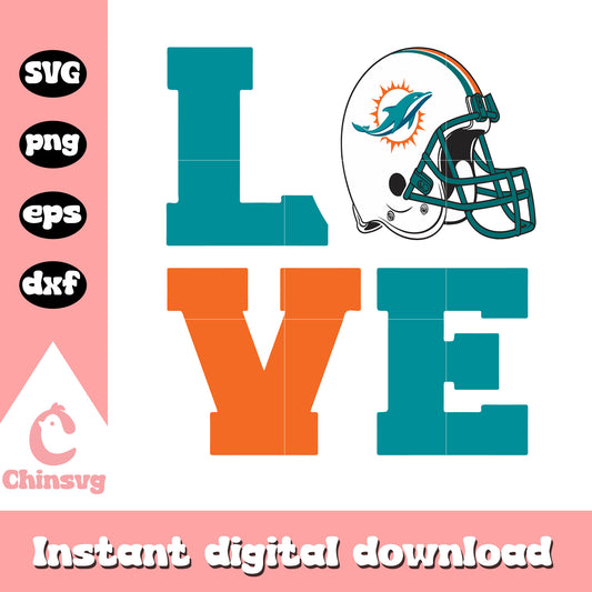 Nfl football miami dolphins love helmet svg, miami dolphins nfl svg