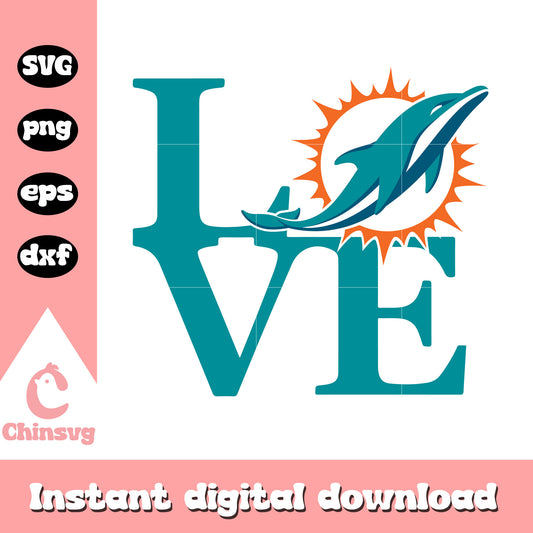 Nfl football miami dolphins team love design svg, miami dolphins logo svg