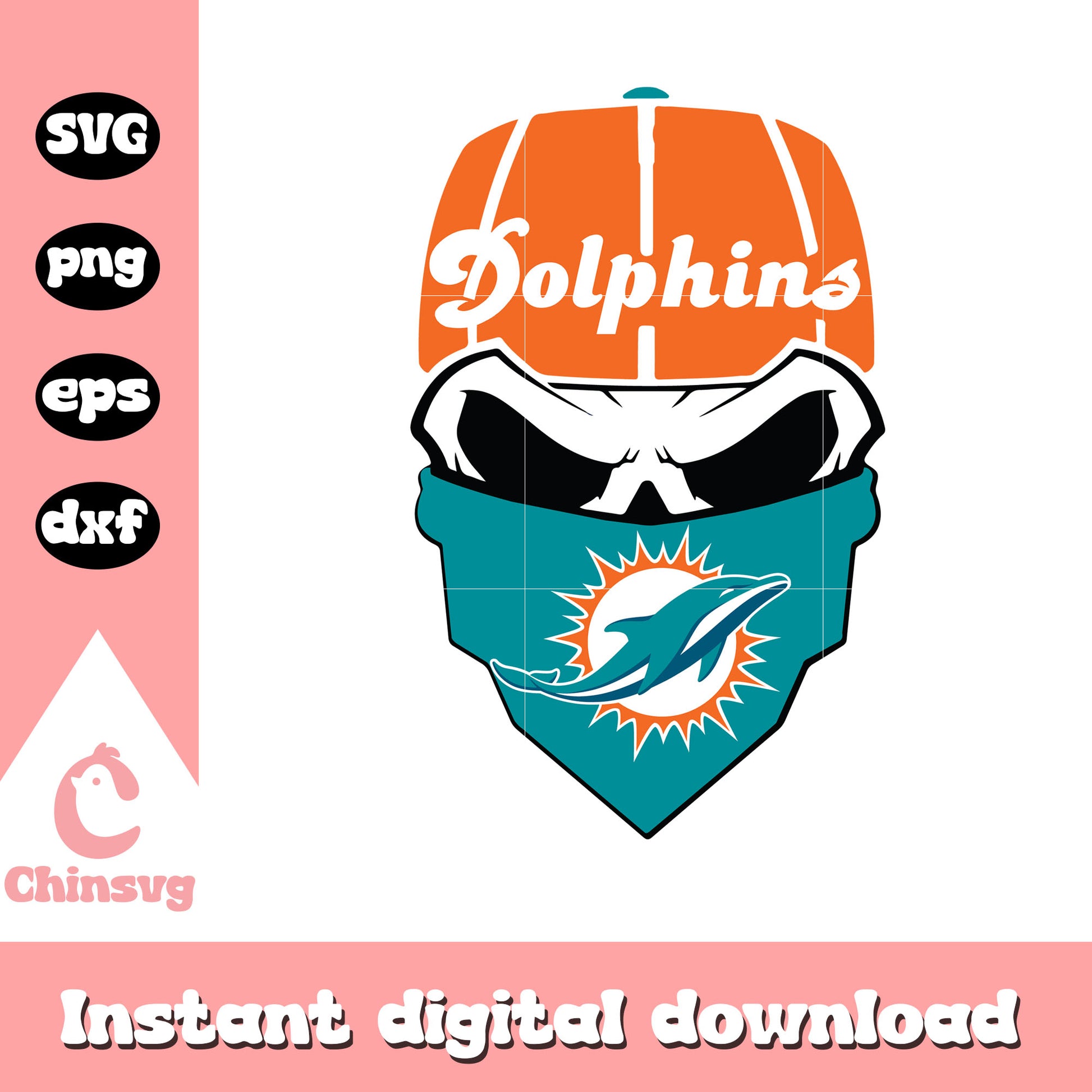 Nfl football miami dolphins team masked skull design svg, dolphins nfl svg