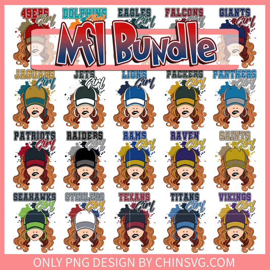 Nfl girl logo design bundle png, nfl mickey png, 32 nfl teams​ png
