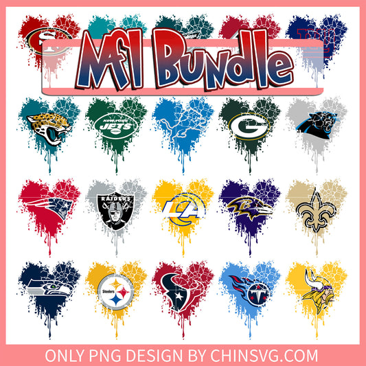 Nfl heart water dropping bundle png, all 32 nfl team logos​ png