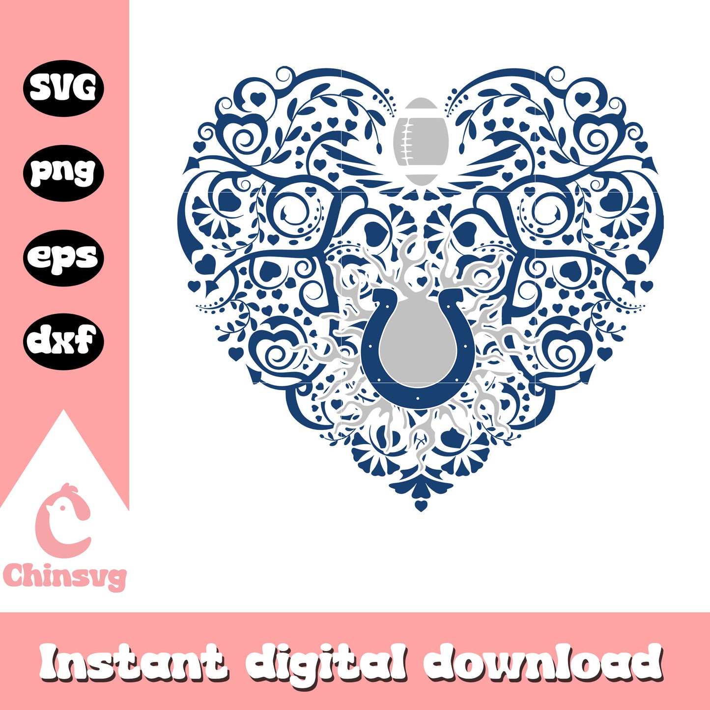 Nfl indianapolis colts heart flower design svg, nfl indianapolis svg