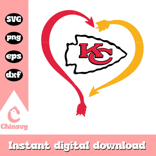 Nfl kansas city chiefs football heart arrow svg, kansas city chiefs nfl svg