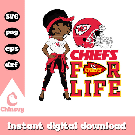 Nfl kc chiefs betty boop for life svg, kansas nfl team svg