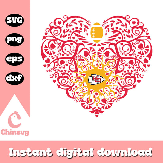 Nfl kc chiefs flower heart svg, kansas city nfl football svg