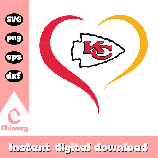 Nfl kc chiefs heart design svg, nfl team kansas svg, american football svg