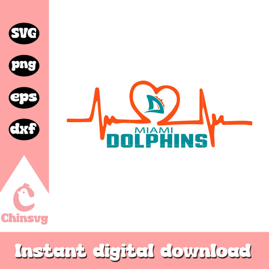 Nfl miami dolphins sport heartbeat design svg, dolphins football svg