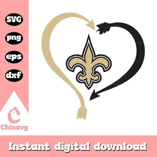 Nfl new orleans saints heart bow art svg, new orleans saints nfl svg