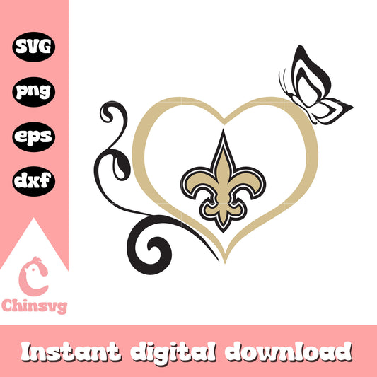 Nfl new orleans saints heart butterfly svg, nfl new orleans saints svg