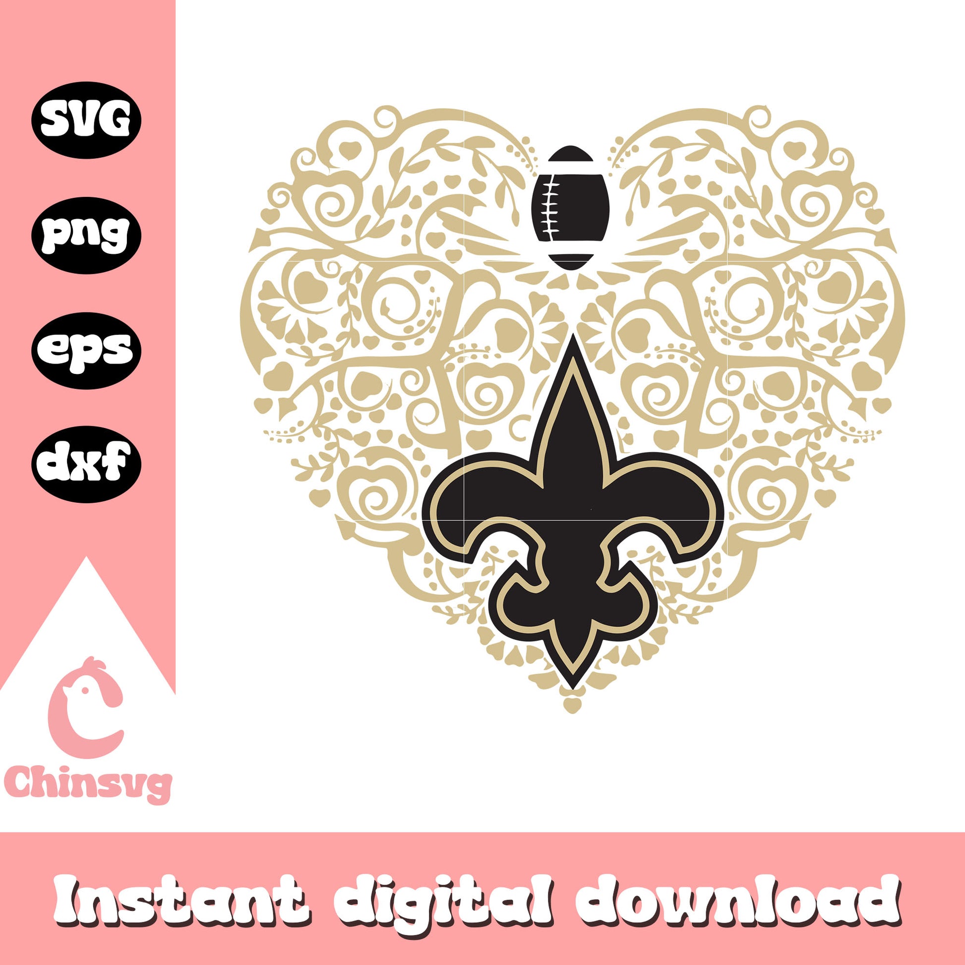 Nfl new orleans saints heart clipart svg, new orleans saints football team logo svg