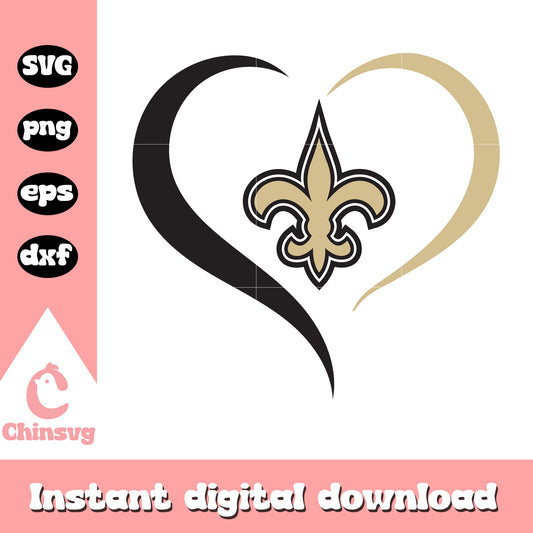 Nfl new orleans saints heart shape svg, team new orleans saints svg