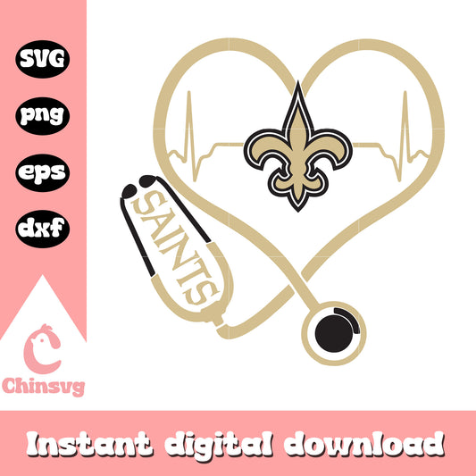 Nfl new orleans saints heart stethoscope svg, football new orleans saints svg