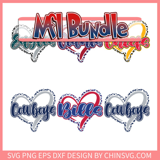 Nfl rugby teams heart logo bundle svg, nfl sunday ticket svg