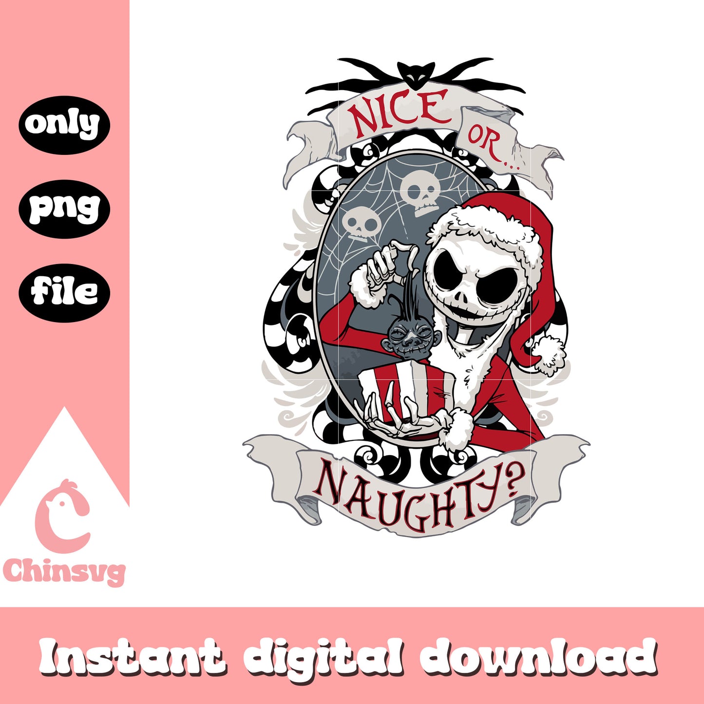 Nice or naughty jack skellington png, jack skellington santa png