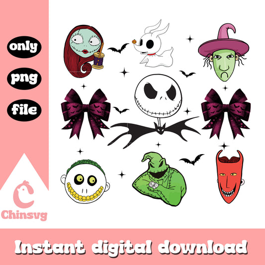 Nightmare Before christmas and Bow png, Skellington sally boogie png