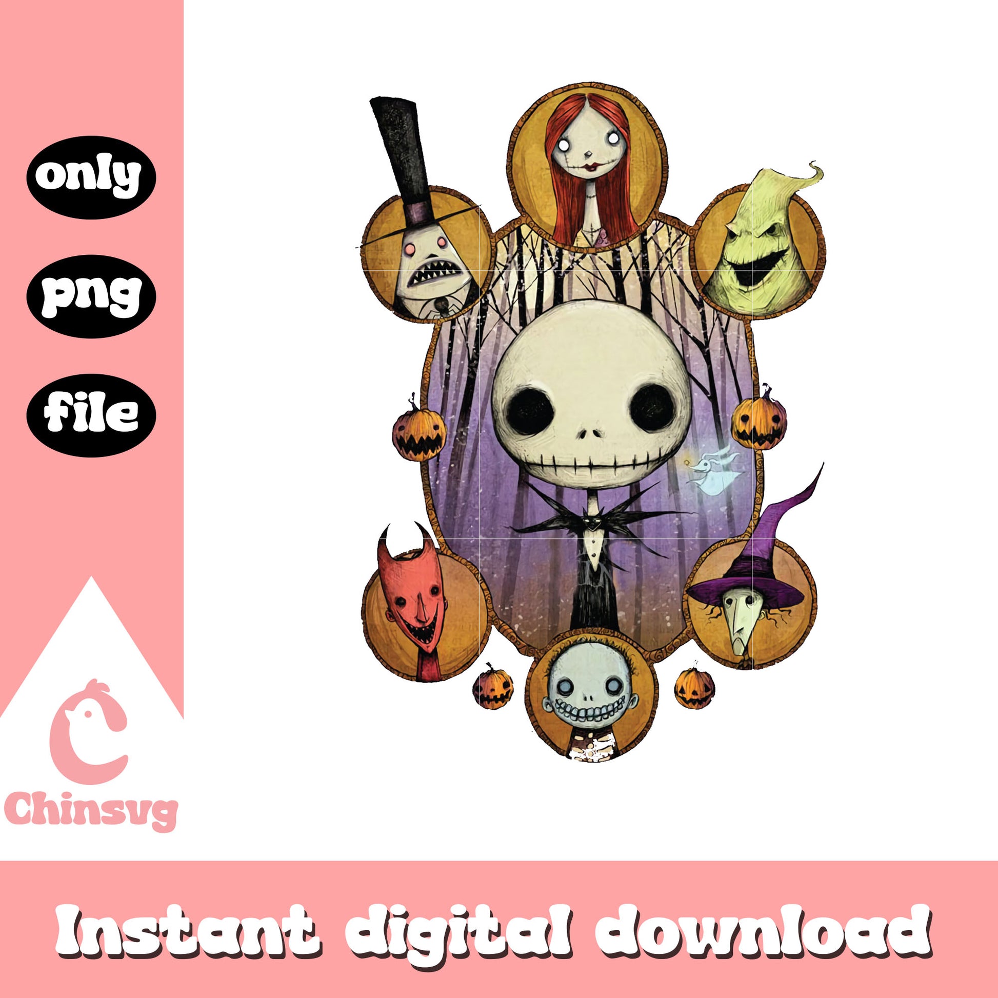 Nightmare before christmas characters head png, jack skellington art png
