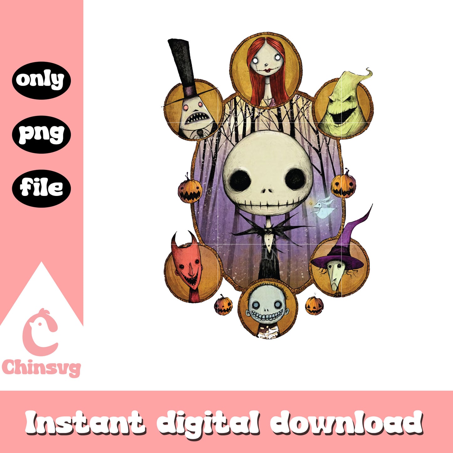 Nightmare before christmas characters png, jack skellington art png 
