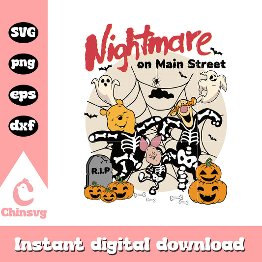 Nightmare on main street svg, winnie the pooh svg, skeleton svg