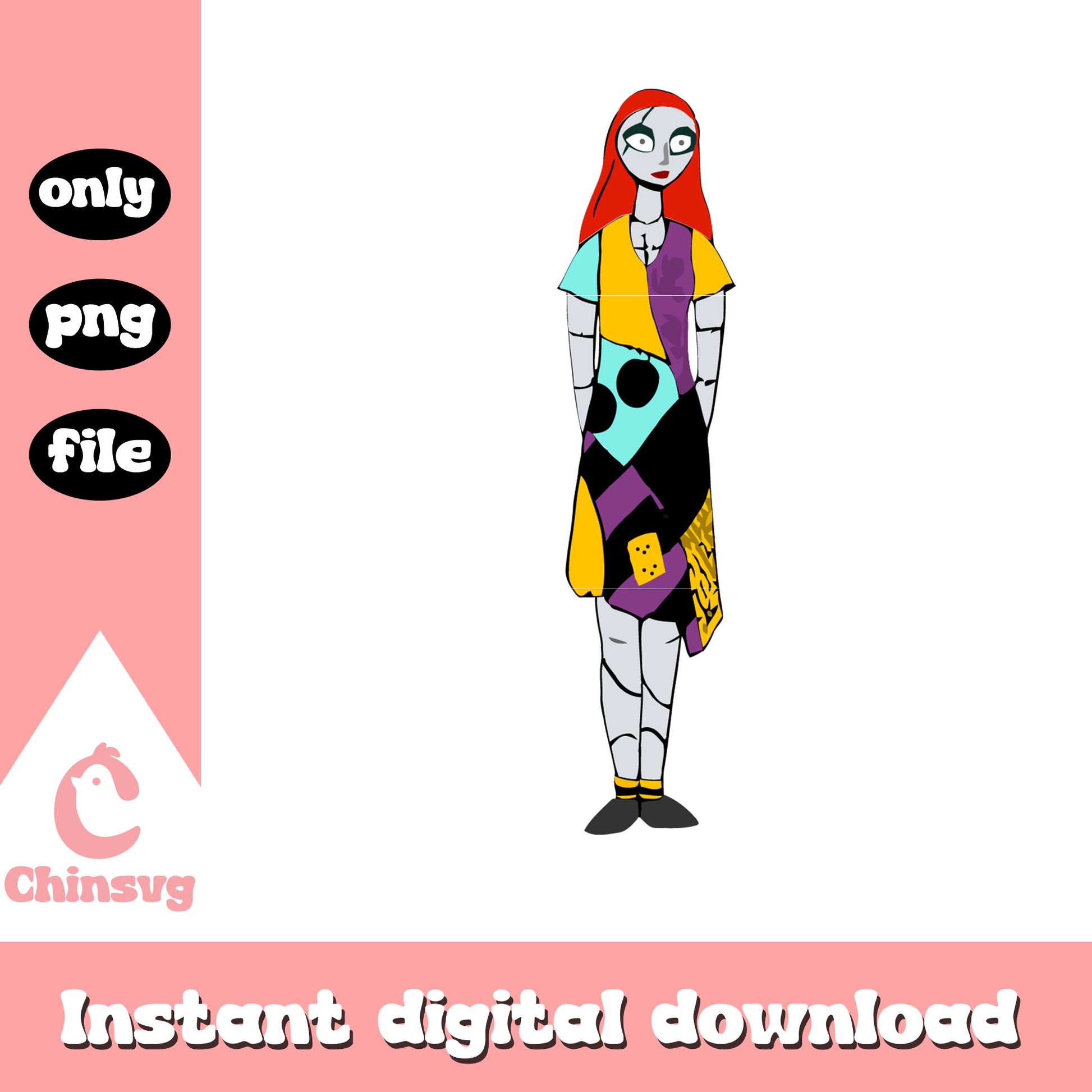 Nightmare sally gothic design png, sally the nightmare before christmas png