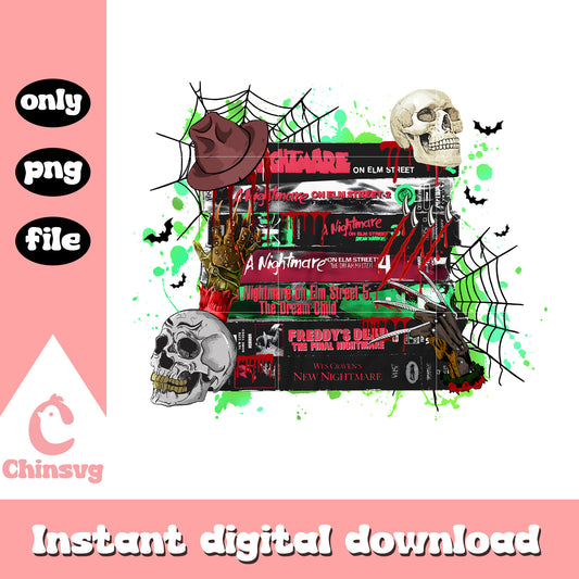 Nightmare spooky stack of books png, halloween books png