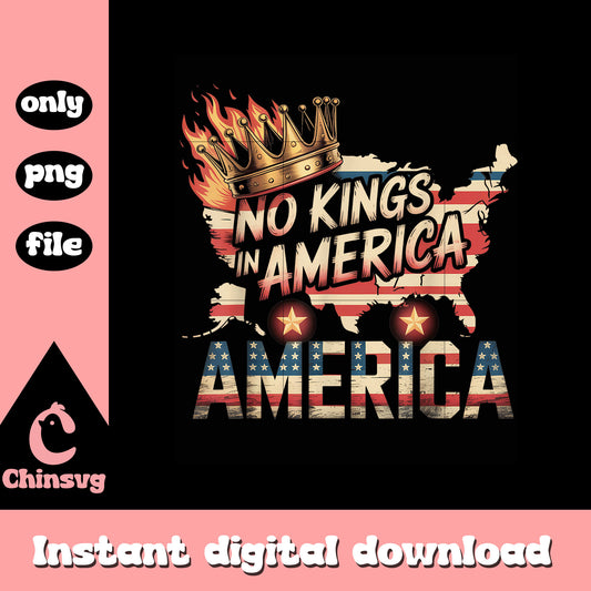 No kings in america flag fire design png, flag america png