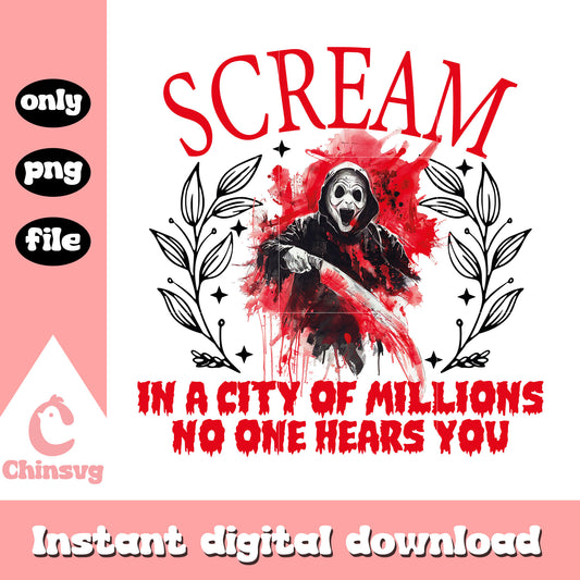 Noone hears you quote scream design png, ghostface design png