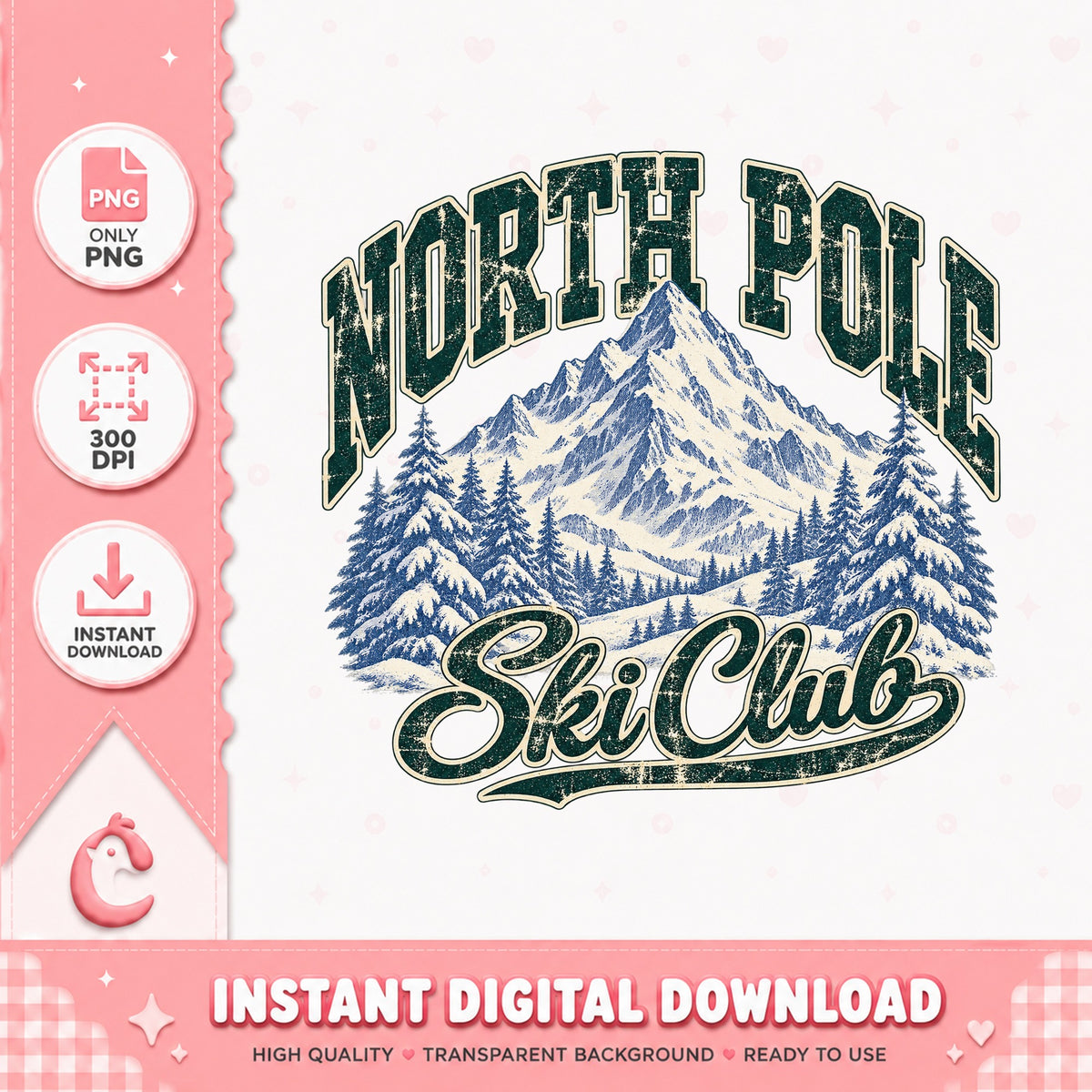 North Pole Ski Club PNG, Winter Mountain Design, Christmas PNG