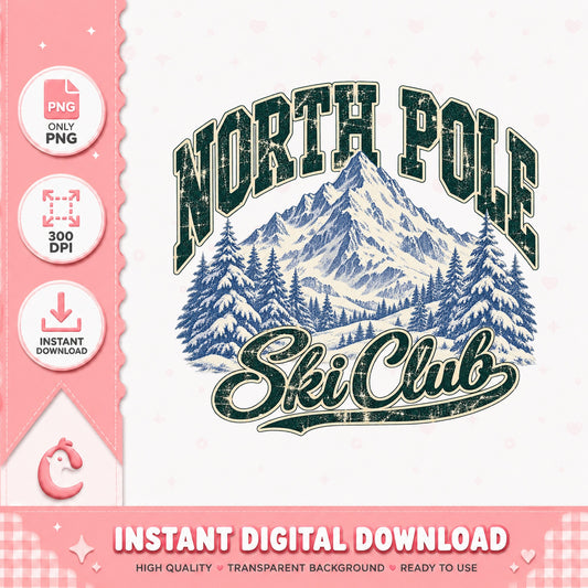 North Pole Ski Club PNG, Winter Mountain Design, Christmas PNG
