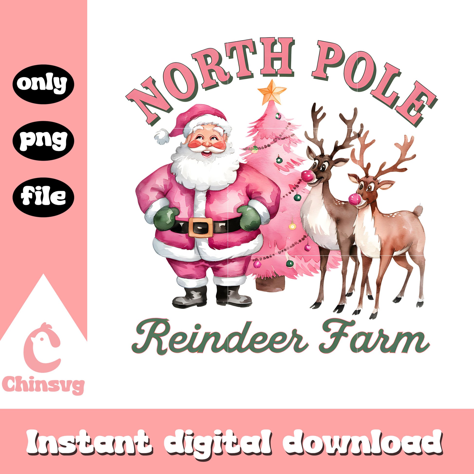 North pole reindeer farm santa claus png, the santa clause png