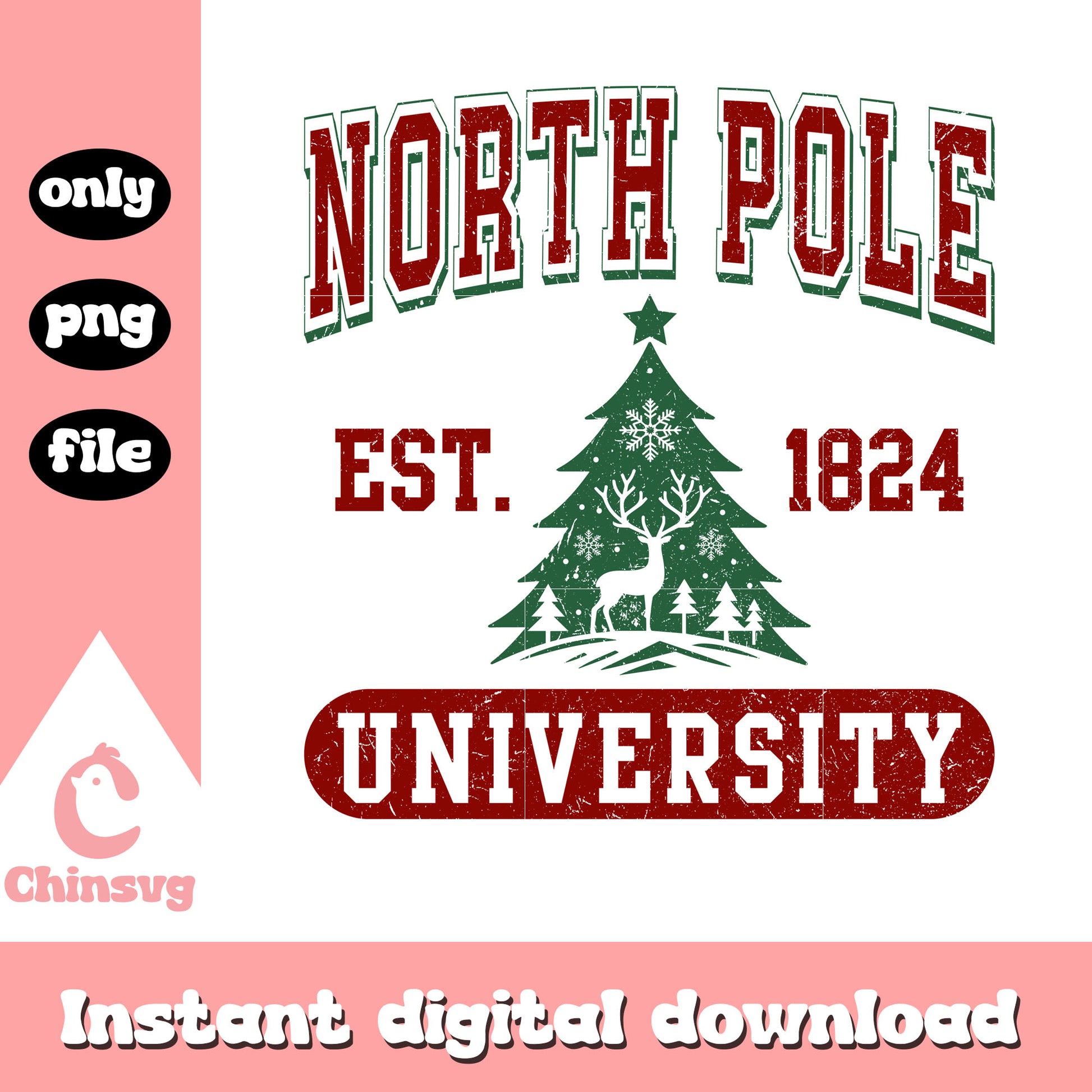 North pole university est 1824 png, christmas tree png
