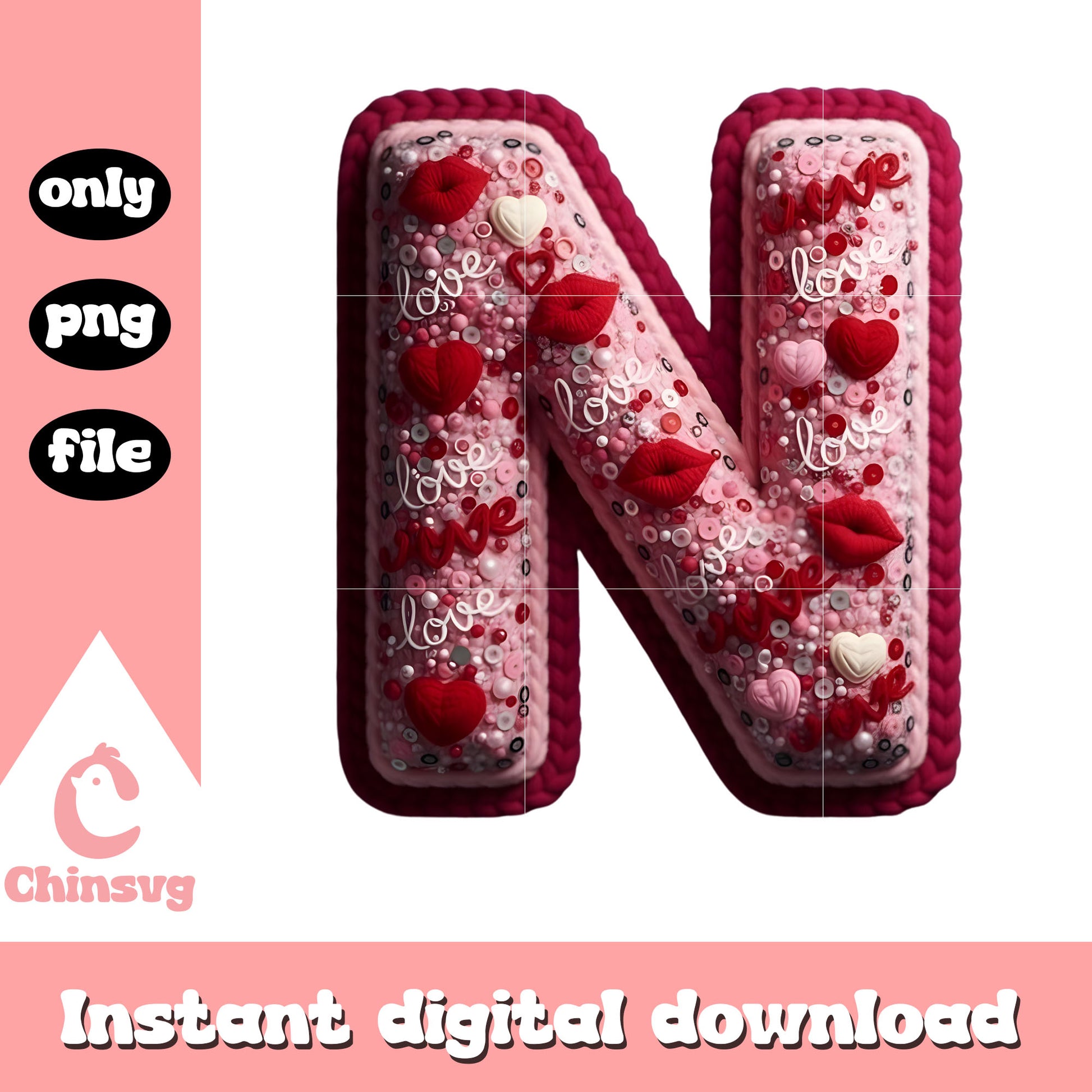 N pink alphabet valentine png, heart valentine's day​ png