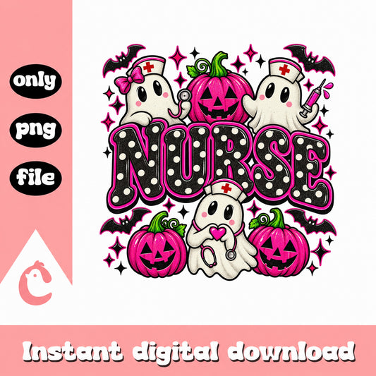 Nurse Ghost Pumpkin Halloween PNG, Cute Spooky Clipart, PNG File