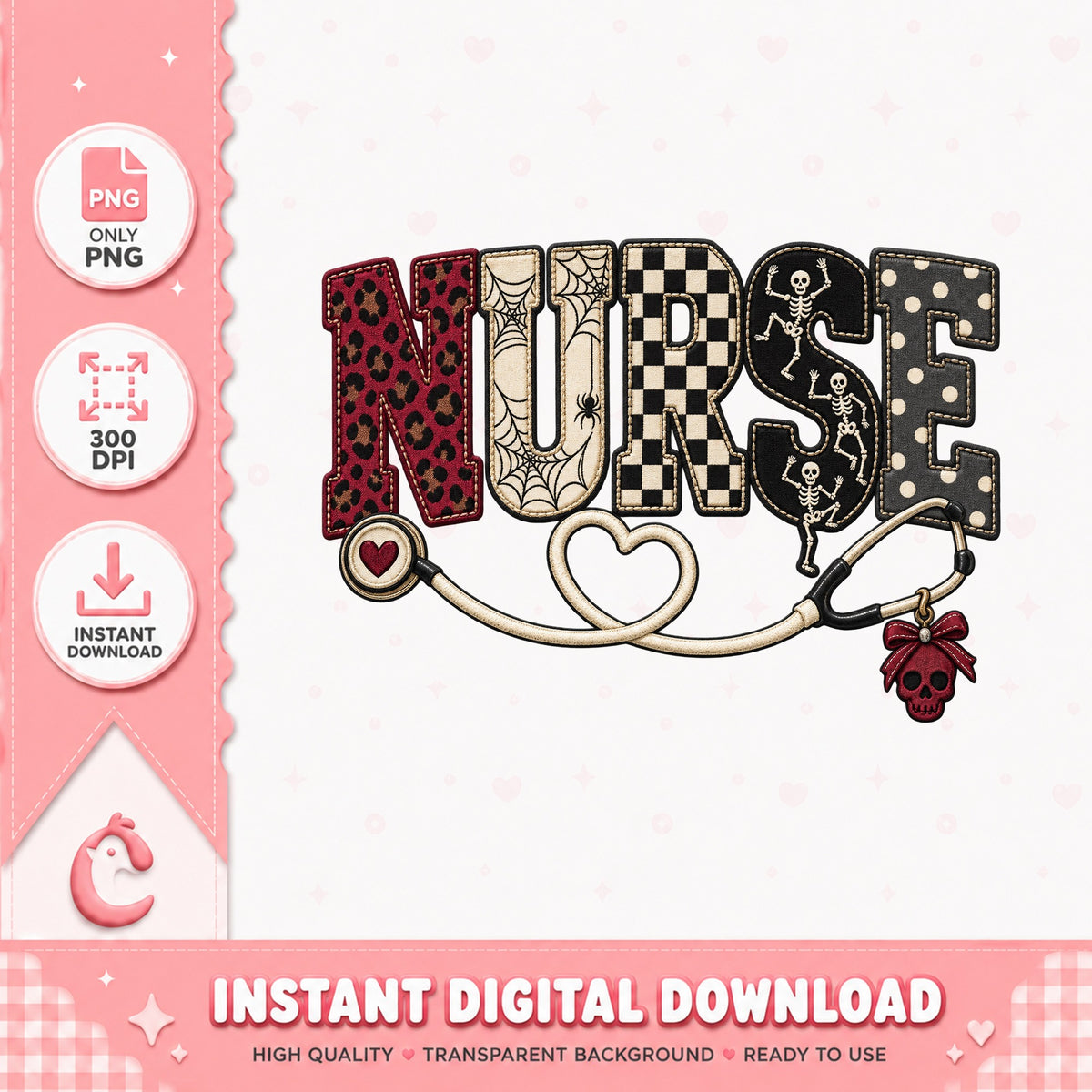 Nurse Halloween PNG, Stethoscope Leopard Skull, 300 Dpi PNG