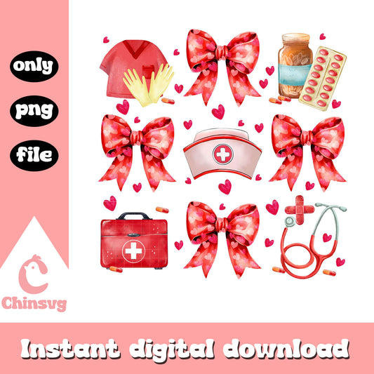 Nurse and coquette bow valentine png, coquette bow png