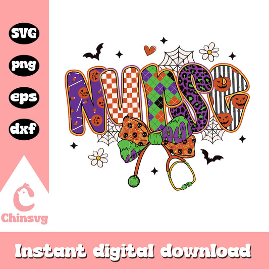 Nurse coquette bow halloween vibes design svg, happy halloween svg