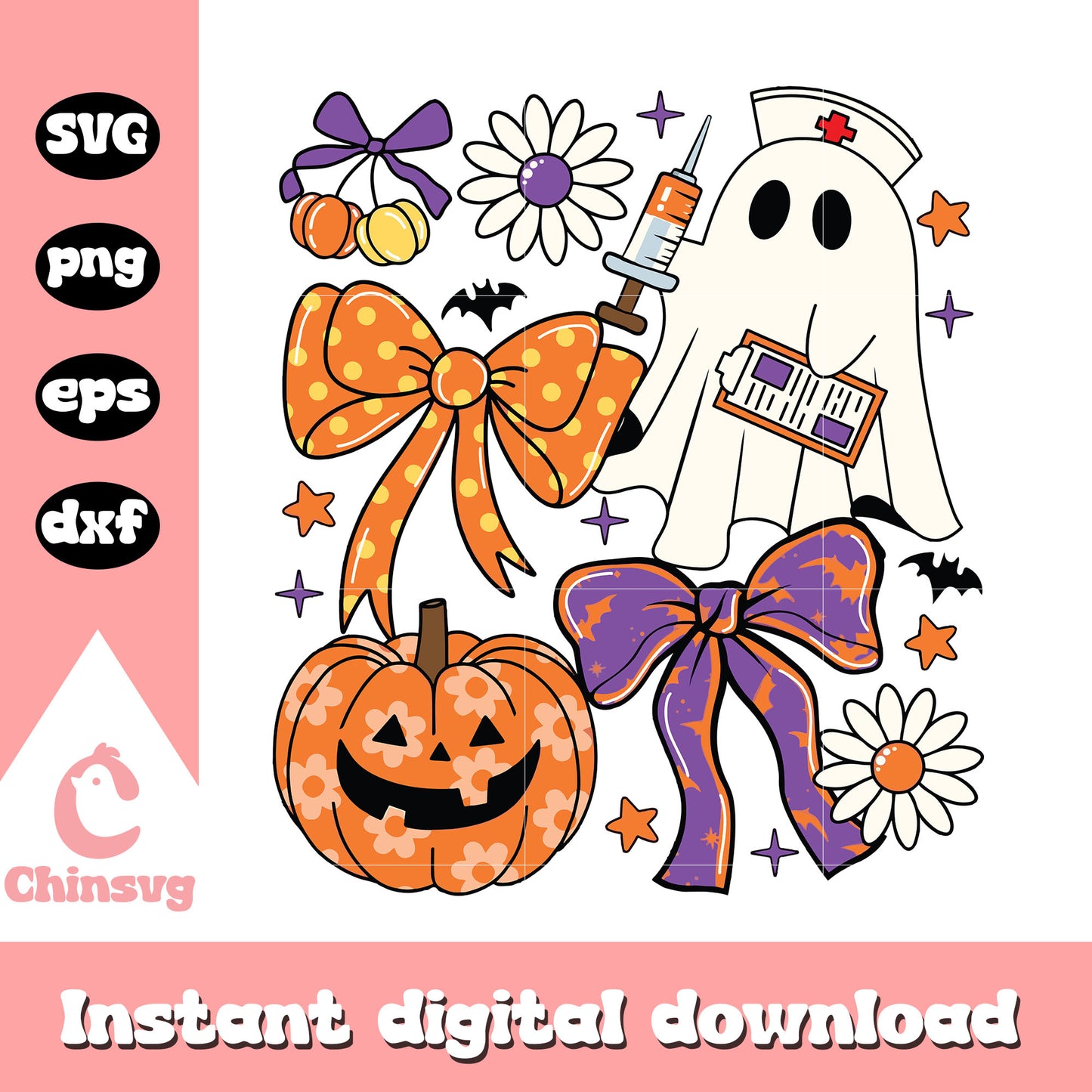 Nurse ghost halloween coquette design svg, cute spooky nurse svg