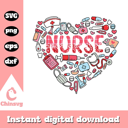 Nurse heart shape doodle valentine design svg, nurse svg