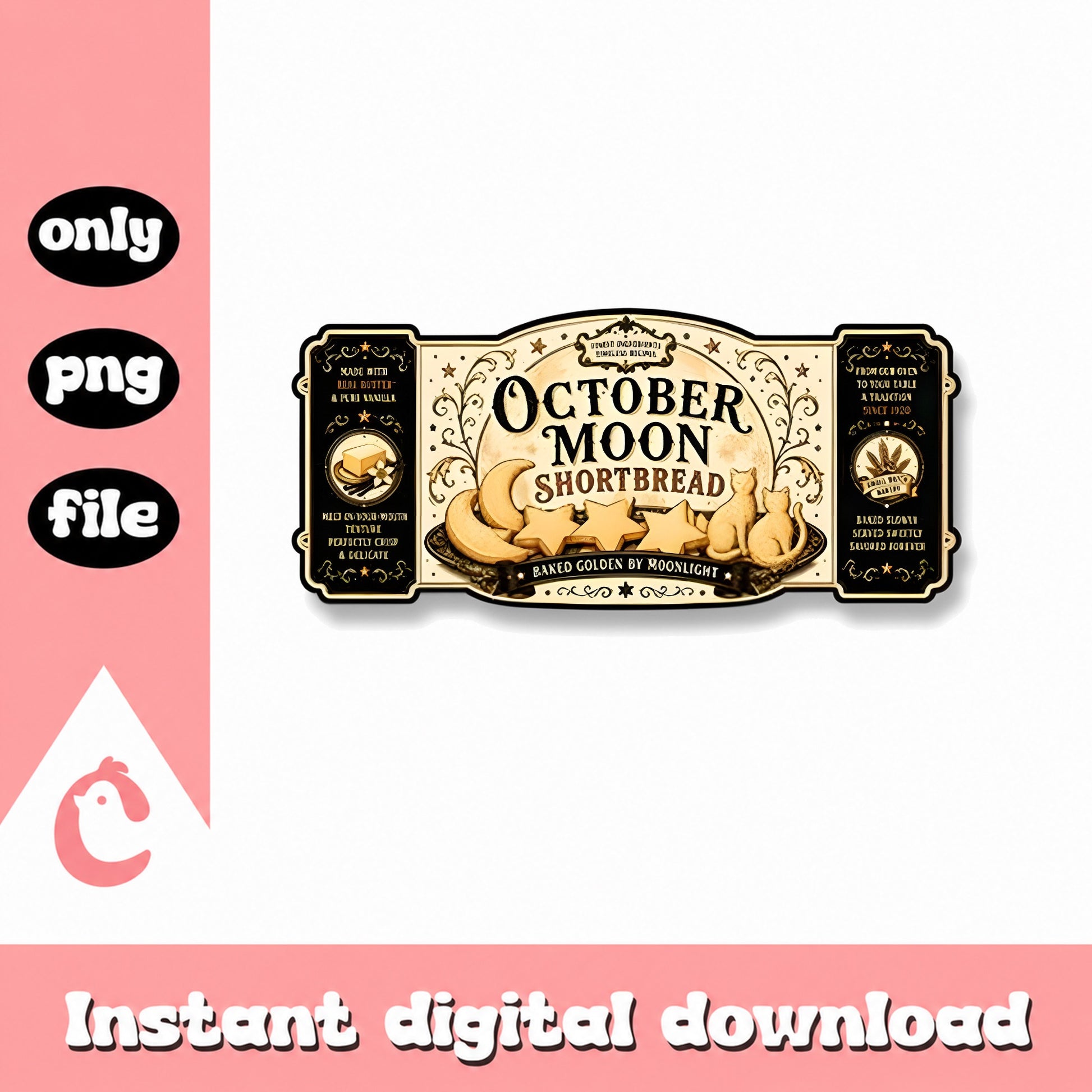 October Moon Shortbread Label PNG, Vintage Halloween, PNG File