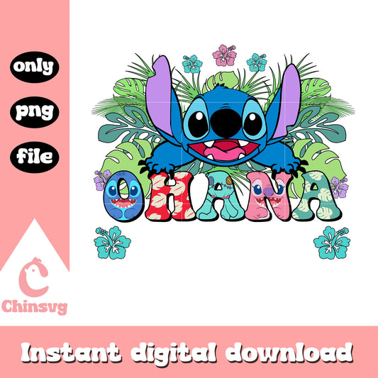 Ohana stitch with flower design png, stitch the cartoon​ png
