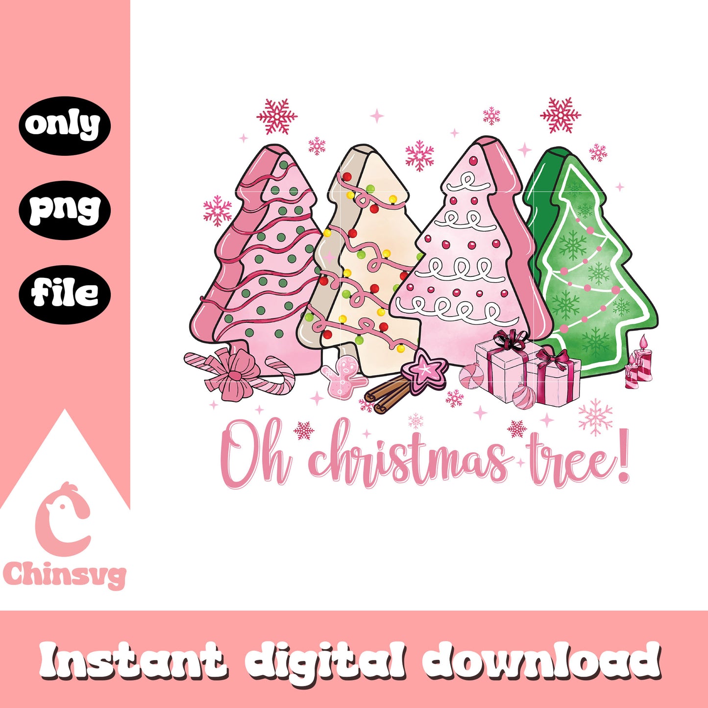Oh christmas tree decorations png, pink christmas tree png