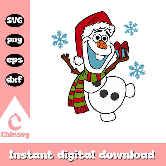 Olaf character santa hat christmas svg, frozen character svg