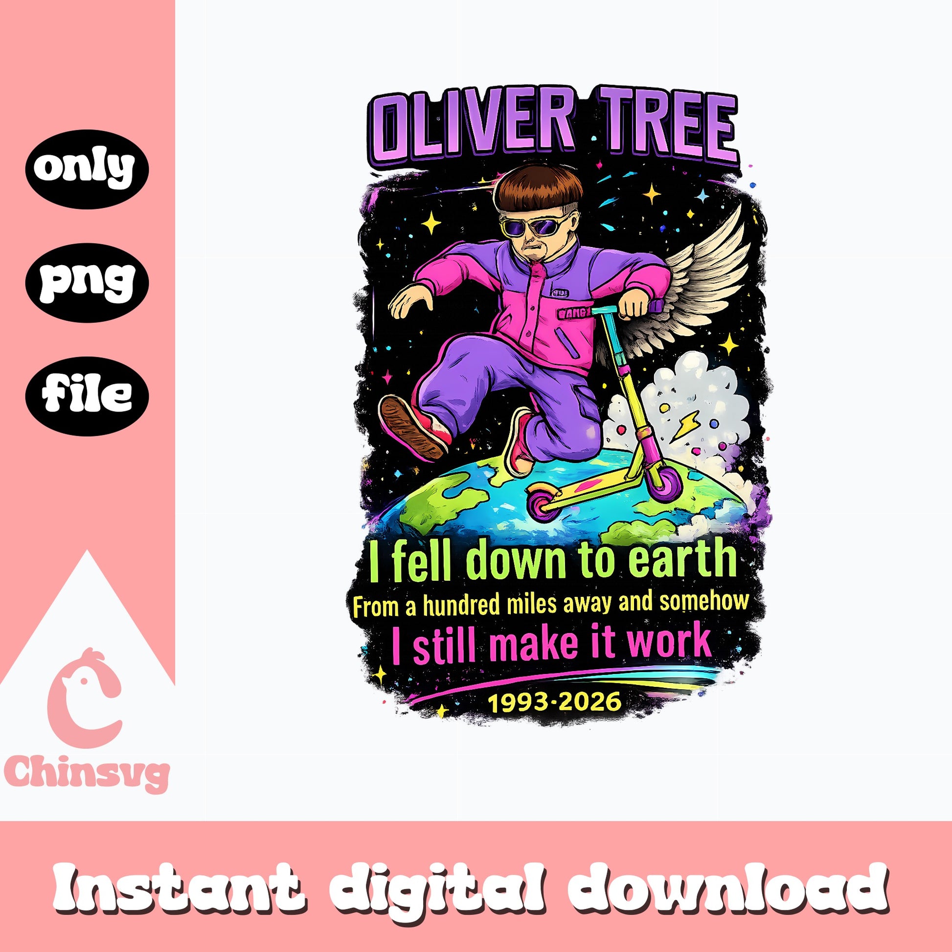 Oliver Tree I Fell Down To Earth PNG, Funny Meme Design, PNG File