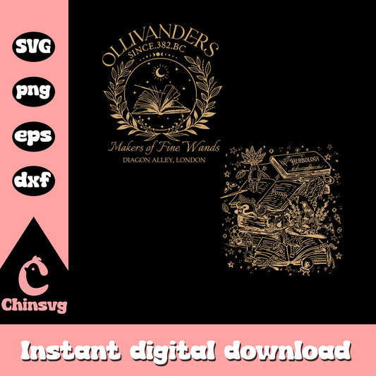 Ollivanders since 382 bc logo design svg, harry potter​ svg