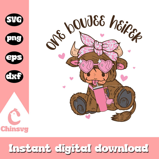 One Boujee Heifer and bow svg, Highland Cow svg, valentine svg