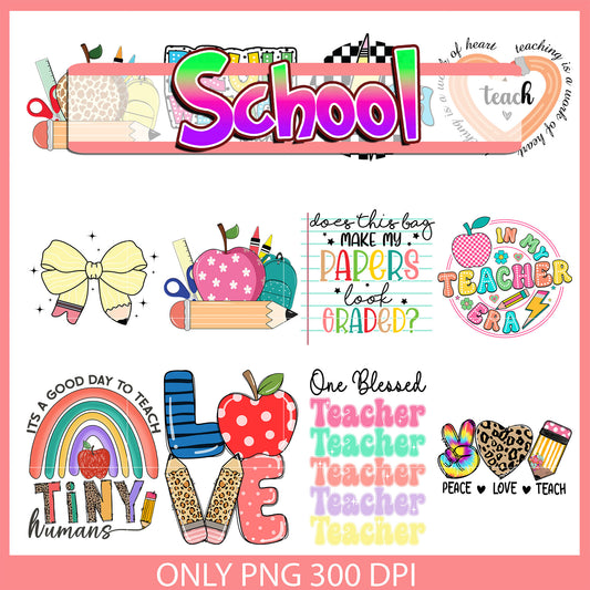 One blessed teacher design bundle png, peace love teacher png