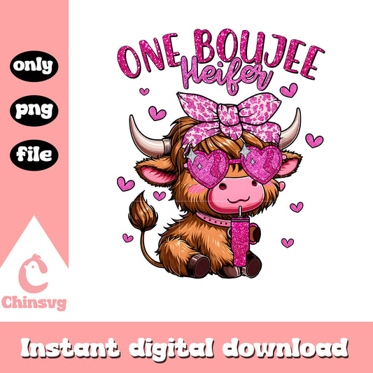 One boujee heifer highland cow Png, highland cow png, valentine png