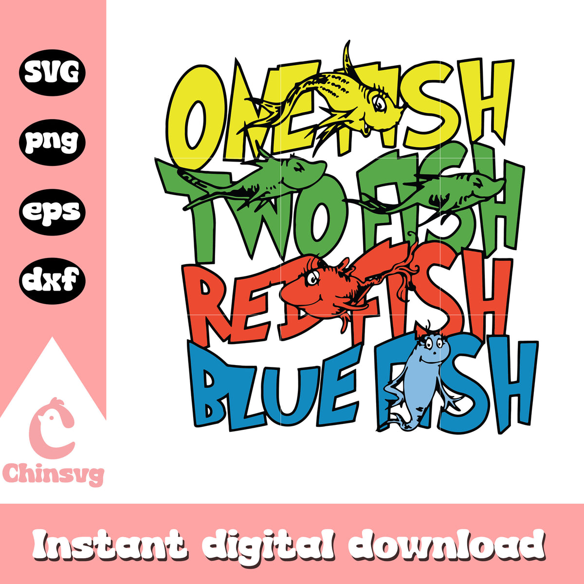 One fish two fish red fish blue fish svg, Dr Seuss fish svg – Chinsvg