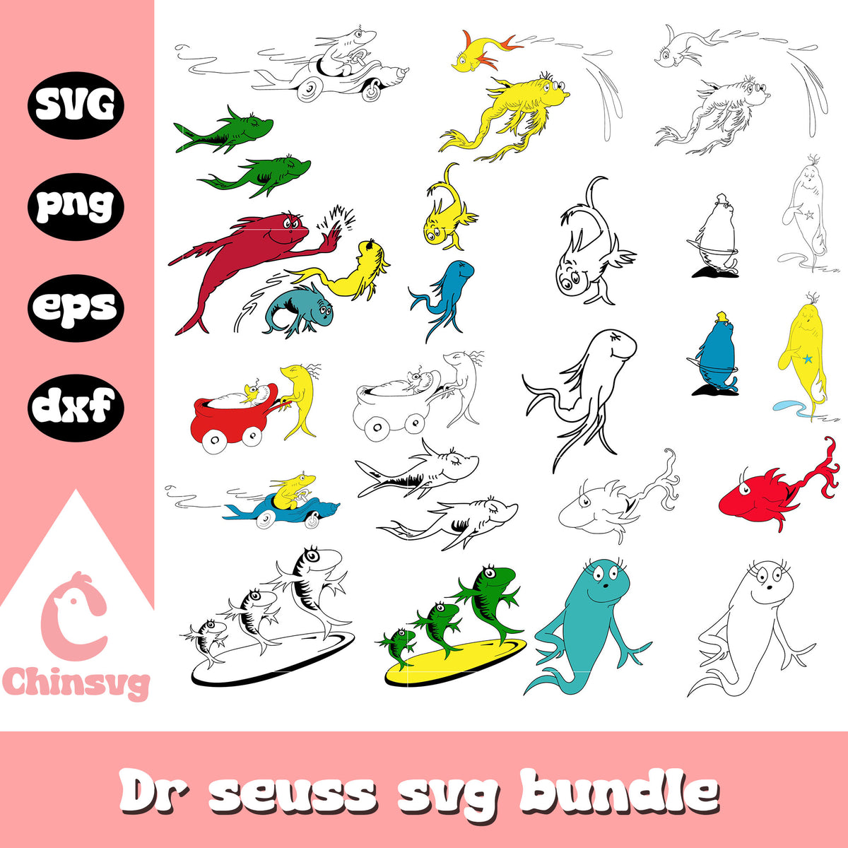 One fish two fish red fish bundle svg, dr seuss one fish two fish svg ...