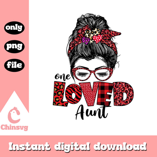 One loved aunt valentine's day design png, messy bun png