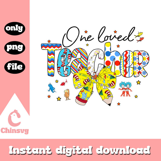 One loved teacher vintage bow png, dr seuss bow png, teacher png